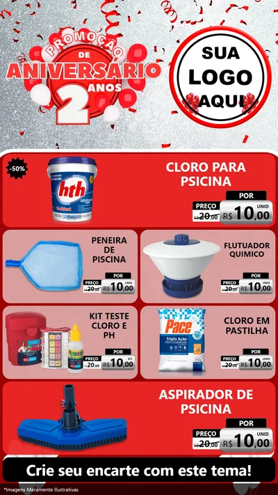 Modelo de TV para TV Vertical com o tema Promoção de Aniversário - 2 Anos para Produtos para Piscina