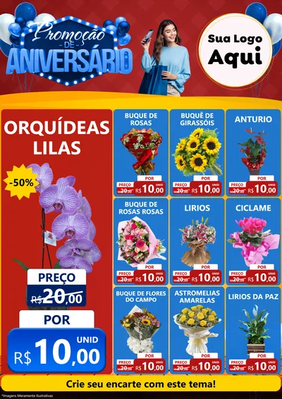 Modelo de Encarte para Encarte A4 Vertical com o tema Promoção de Aniversário para Floricultura e jardim