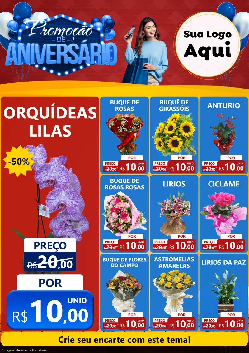 Modelo de Encarte para Encarte A4 Vertical com o tema Promoção de Aniversário para Floricultura e jardim
