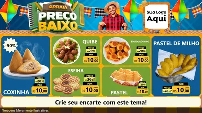 Modelo de TV para TV Horizontal com o tema Arraiá de Preço Baixo - Junina para Salgadaria
