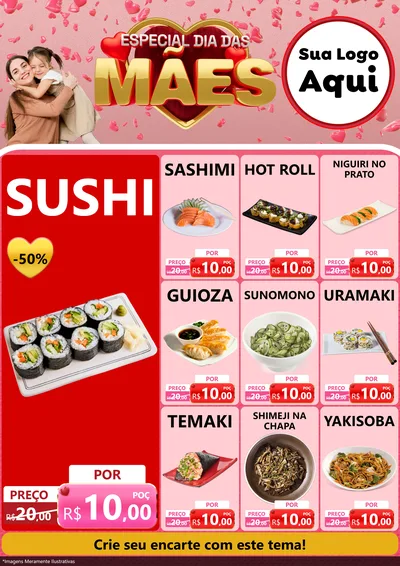 Modelo de Encarte para Encarte A4 Vertical com o tema Especial Dia Das Mães para Comida japonesa