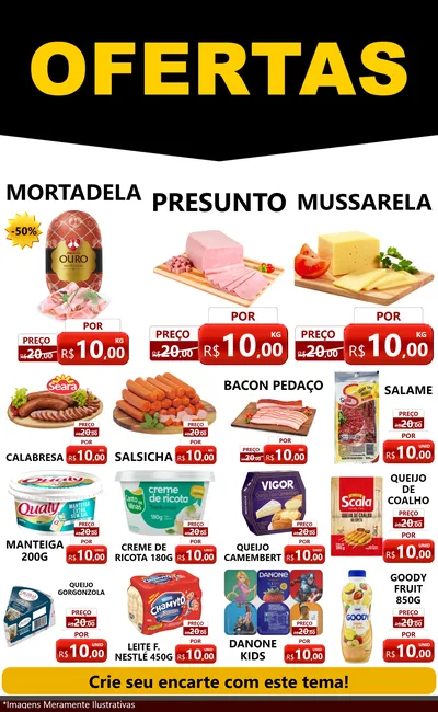 Modelo de Encarte para Encarte Grande com o tema Ofertas Preto e Vermelho Cartaz para Frios e Laticínios