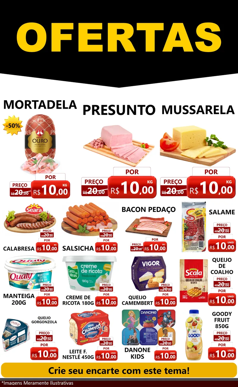 Modelo de Encarte para Encarte Grande com o tema Ofertas Preto e Vermelho Cartaz para Frios e Laticínios