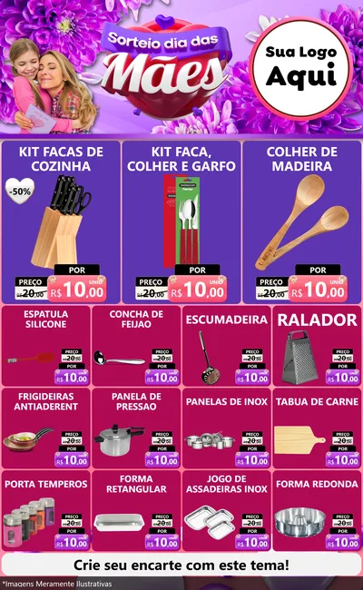 Modelo de Encarte para Encarte Grande com o tema Sorteio Dia das Mães para Utilidades Domésticas