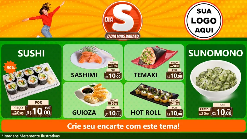 Modelo de TV para TV Horizontal com o tema Dia S - O Dia Mais Barato para Comida japonesa