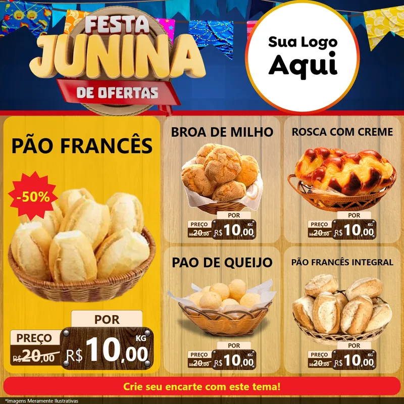 Modelo de Rede Social para Feed Facebook com o tema Festa Junina de Ofertas para Padaria