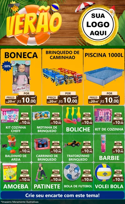 Modelo de Encarte para Encarte Grande com o tema Verão para Brinquedos