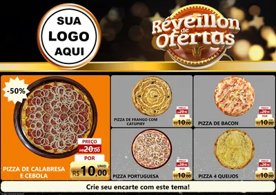 Modelo de Encarte para Encarte A4 Horizontal com o tema Réveillon de Ofertas para Pizzaria