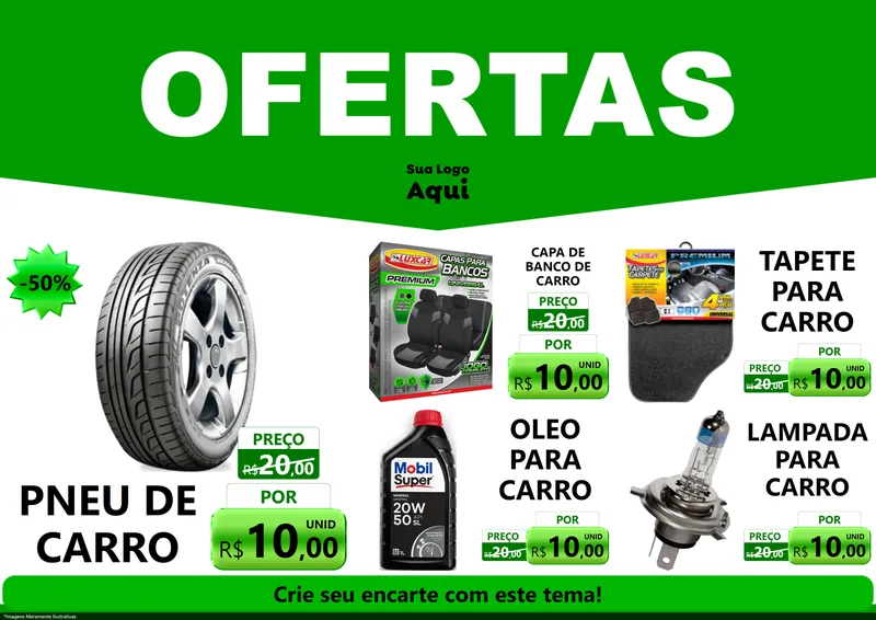 Modelo de Encarte para Encarte A4 Horizontal com o tema Ofertas Verde Cartaz para Auto peças