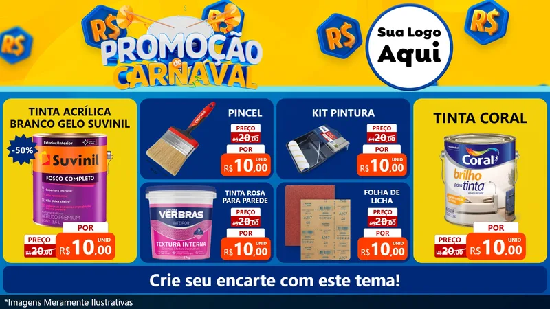 Modelo de TV para TV Horizontal com o tema Promoção de Carnaval para Tintas e Ferramentas