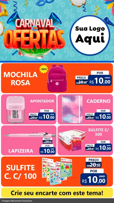 Modelo de TV para TV Vertical com o tema Carnaval de Ofertas para Papelaria