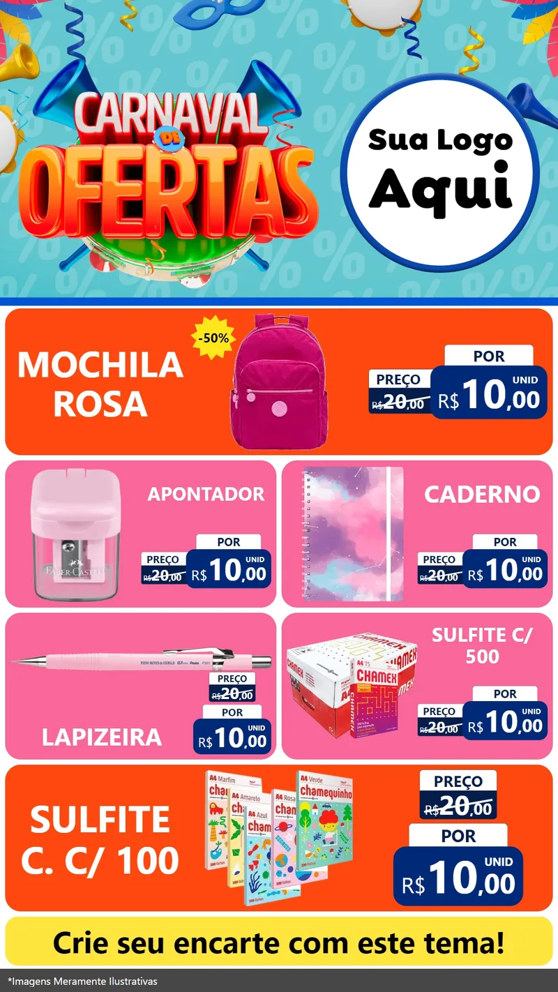 Modelo de TV para TV Vertical com o tema Carnaval de Ofertas para Papelaria