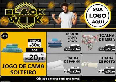Modelo de Encarte para Encarte A4 Horizontal com o tema Black Week para Cama, Mesa e Banho