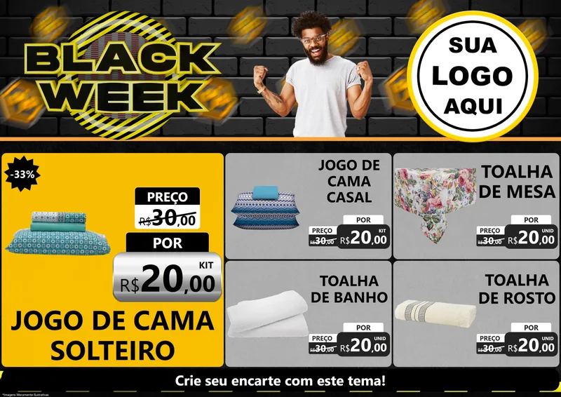 Modelo de Encarte para Encarte A4 Horizontal com o tema Black Week para Cama, Mesa e Banho