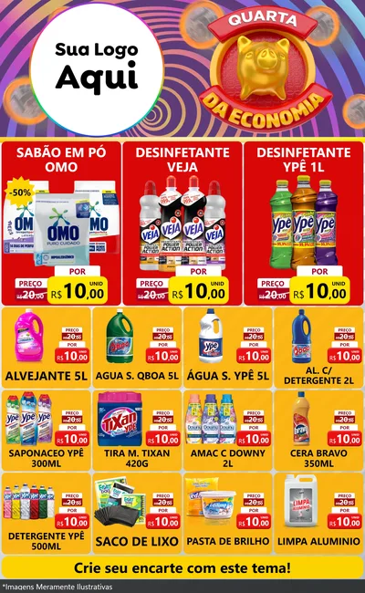 Modelo de Encarte para Encarte Grande com o tema Quarta da Economia para Produtos de Limpeza