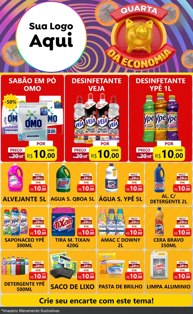 Modelo de Encarte para Encarte Grande com o tema Quarta da Economia para Produtos de Limpeza