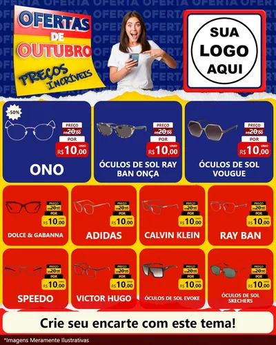 Modelo de Rede Social para Feed Instagram com o tema Ofertas de Outubro - Preços Incríveis para Óticas