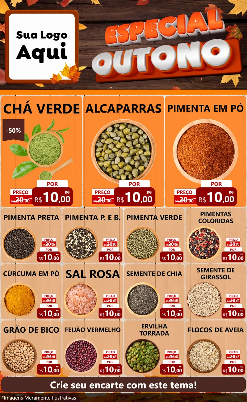 Modelo de Encarte para Encarte Grande com o tema Especial Outono para Produtos Naturais