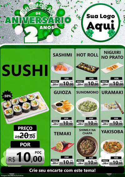 Modelo de Encarte para Encarte A4 Vertical com o tema Promoção de Aniversário - 2 Anos para Comida japonesa