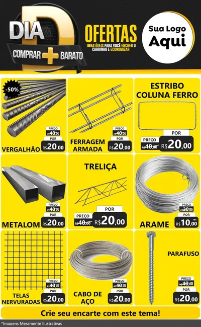 Modelo de Encarte para Encarte Grande com o tema Dia D Mais Economia para Ferragens