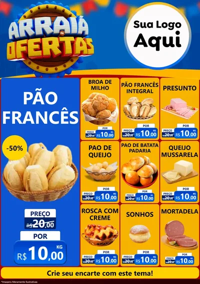 Modelo de Encarte para Encarte A4 Vertical com o tema Arraiá de Ofertas - Junina para Padaria