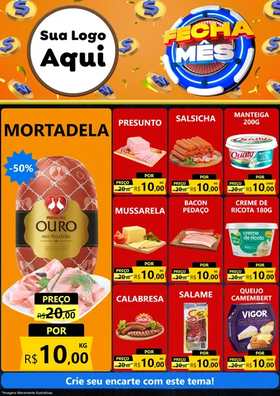 Modelo de Encarte para Encarte A4 Vertical com o tema Fecha Mês para Frios e Laticínios