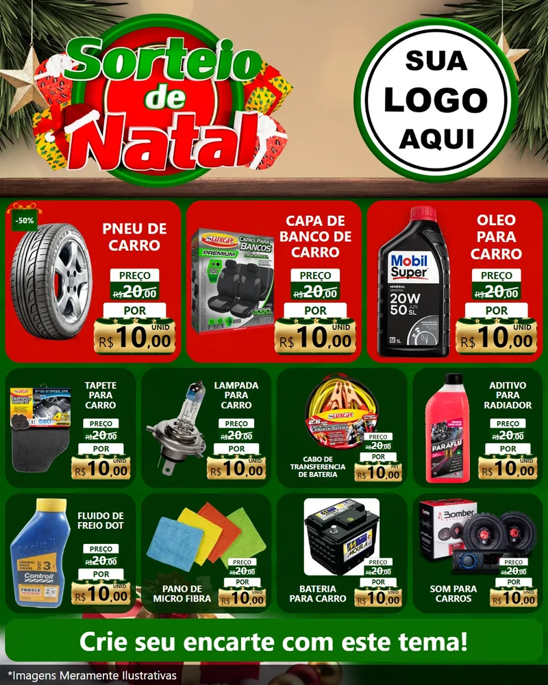 Modelo de Rede Social para Feed Instagram com o tema Sorteio de Natal para Auto peças