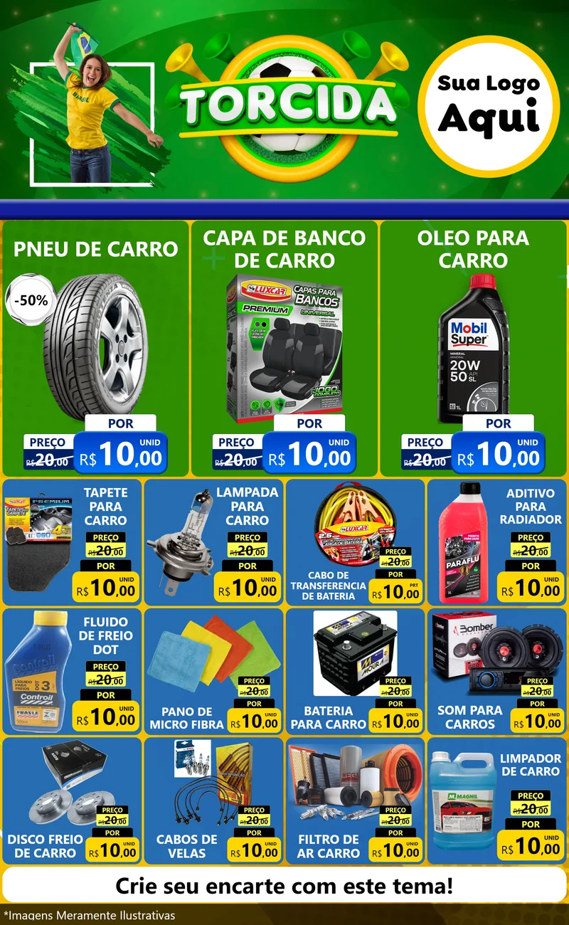 Modelo de Encarte para Encarte Grande com o tema Torcida para Auto peças