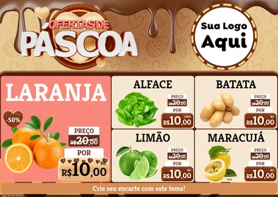 Modelo de Encarte para Encarte A4 Horizontal com o tema Ofertas de Páscoa para Hortifrúti