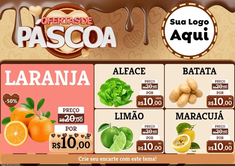 Modelo de Encarte para Encarte A4 Horizontal com o tema Ofertas de Páscoa para Hortifrúti
