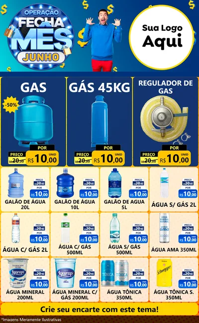 Modelo de Encarte para Encarte Grande com o tema Operação Fecha Mês, Junho para Água e gás