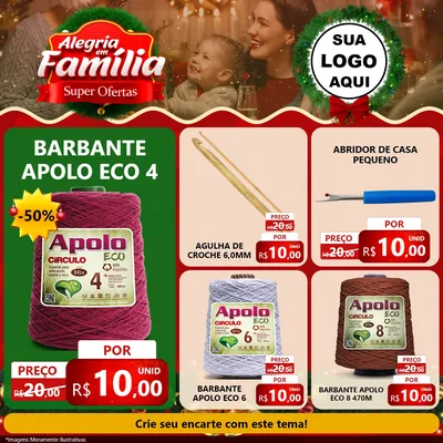 Modelo de Rede Social para Feed Facebook com o tema Alegria Em Família - Super Ofertas para Armarinho e Aviamentos
