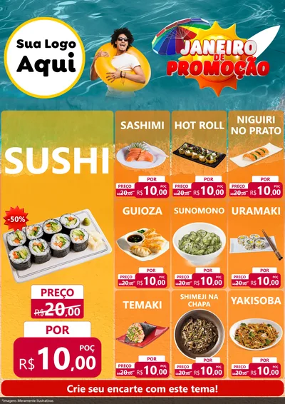 Modelo de Encarte para Encarte A4 Vertical com o tema Janeiro de Promoção para Comida japonesa