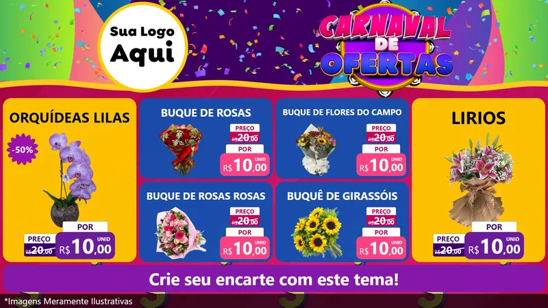 Modelo de TV para TV Horizontal com o tema Carnaval de Ofertas para Floricultura e jardim