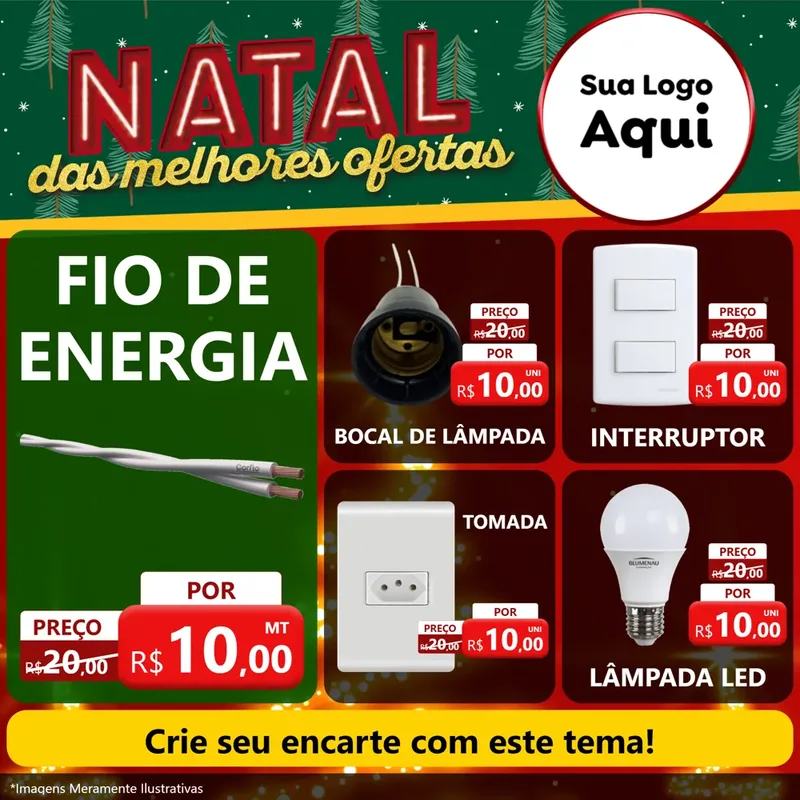 Modelo de Rede Social para Feed Facebook com o tema Natal das Melhores Ofertas para Materiais Elétricos