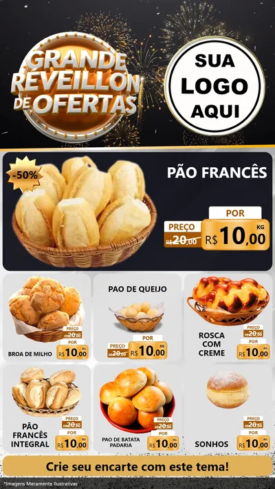 Modelo de Rede Social para Stories com o tema Grande Réveillon de Ofertas para Padaria