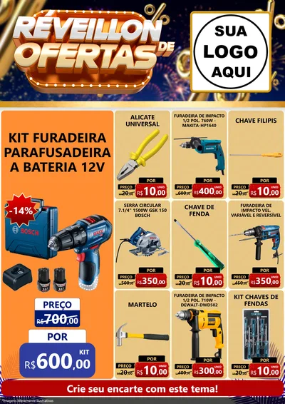 Modelo de Encarte para Encarte A4 Vertical com o tema Réveillon de Ofertas para Maquinas e Ferramentas