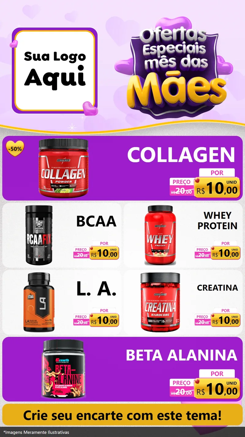 Modelo de TV para TV Vertical com o tema Ofertas Especiais - Mês das Mães para Suplementos alimentares