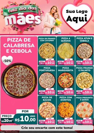 Modelo de Encarte para Encarte A4 Vertical com o tema Feliz Dia das Mães para Pizzaria