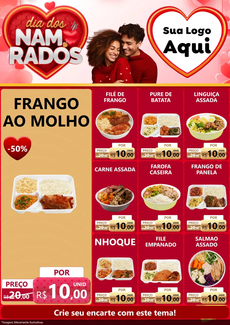 Modelo de Encarte para Encarte A4 Vertical com o tema Dia dos Namorados para Restaurante