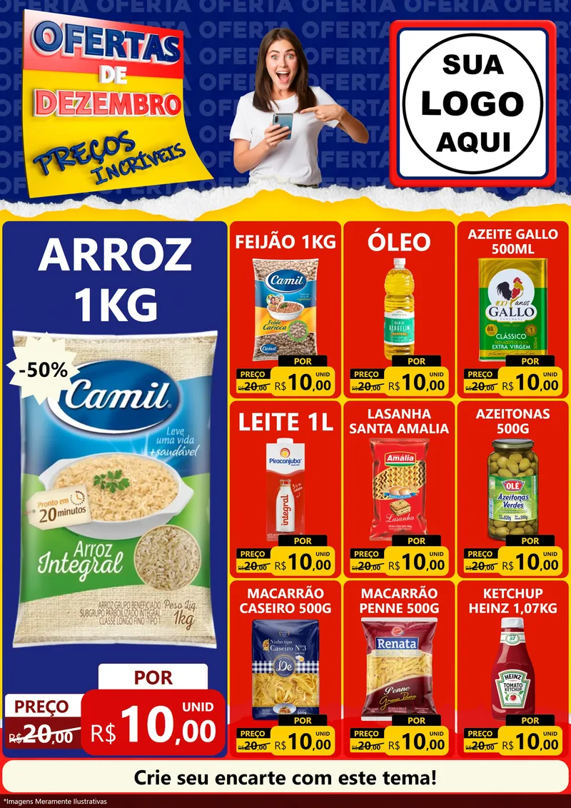 Modelo de Encarte para Encarte A4 Vertical com o tema Ofertas de Dezembro - Preços Incríveis para Supermercado