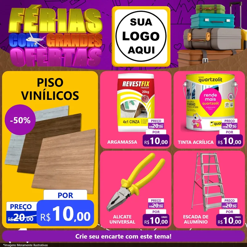 Modelo de Rede Social para Feed Facebook com o tema Férias com Grandes Ofertas para Material para Construção