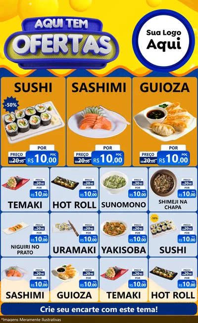 Modelo de Encarte para Encarte Grande com o tema Aqui Tem Ofertas para Comida japonesa