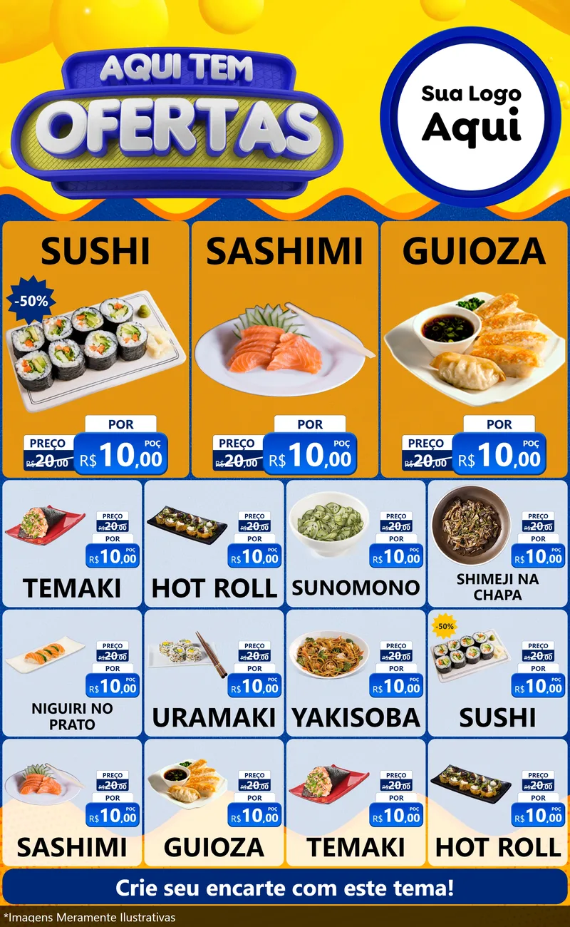 Modelo de Encarte para Encarte Grande com o tema Aqui Tem Ofertas para Comida japonesa