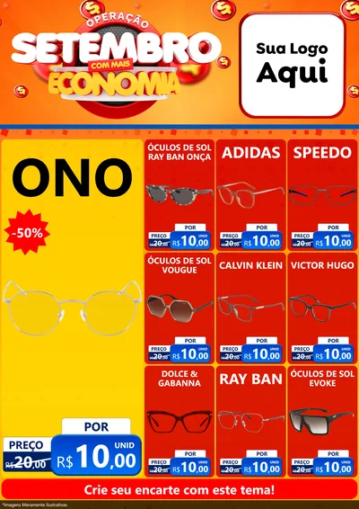 Modelo de Encarte para Encarte A4 Vertical com o tema Operação Setembro Com Muita Economia para Óticas