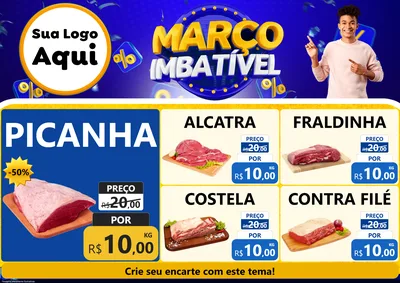 Modelo de Encarte para Encarte A4 Horizontal com o tema Março Imbatível para Açougue