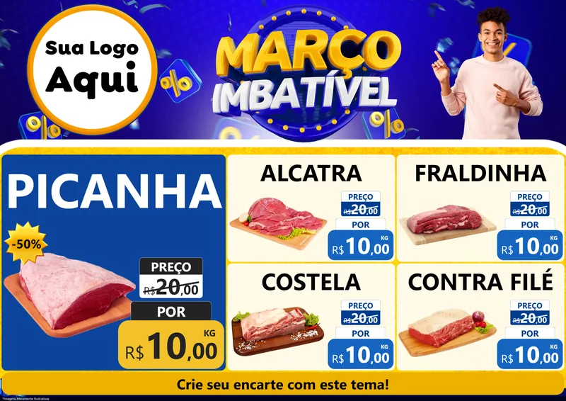 Modelo de Encarte para Encarte A4 Horizontal com o tema Março Imbatível para Açougue