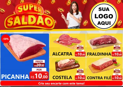 Modelo de Encarte para Encarte A4 Horizontal com o tema Super Saldão para Açougue