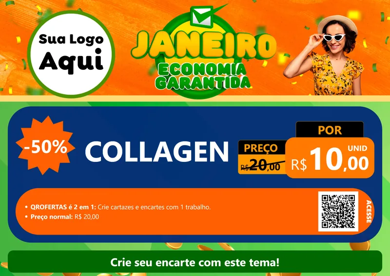 Modelo de Cartaz para Cartaz A4 Horizontal com o tema Janeiro - Economia Garantida para Suplementos alimentares