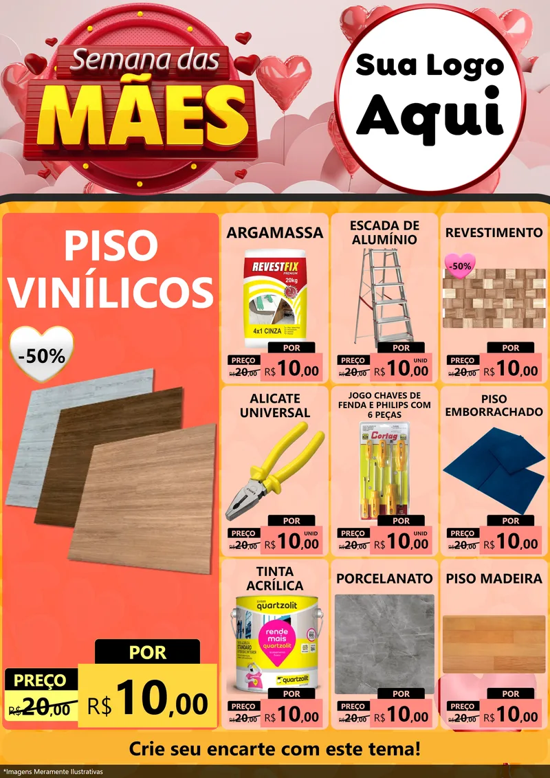 Modelo de Encarte para Encarte A4 Vertical com o tema Semana das Mães para Material para Construção